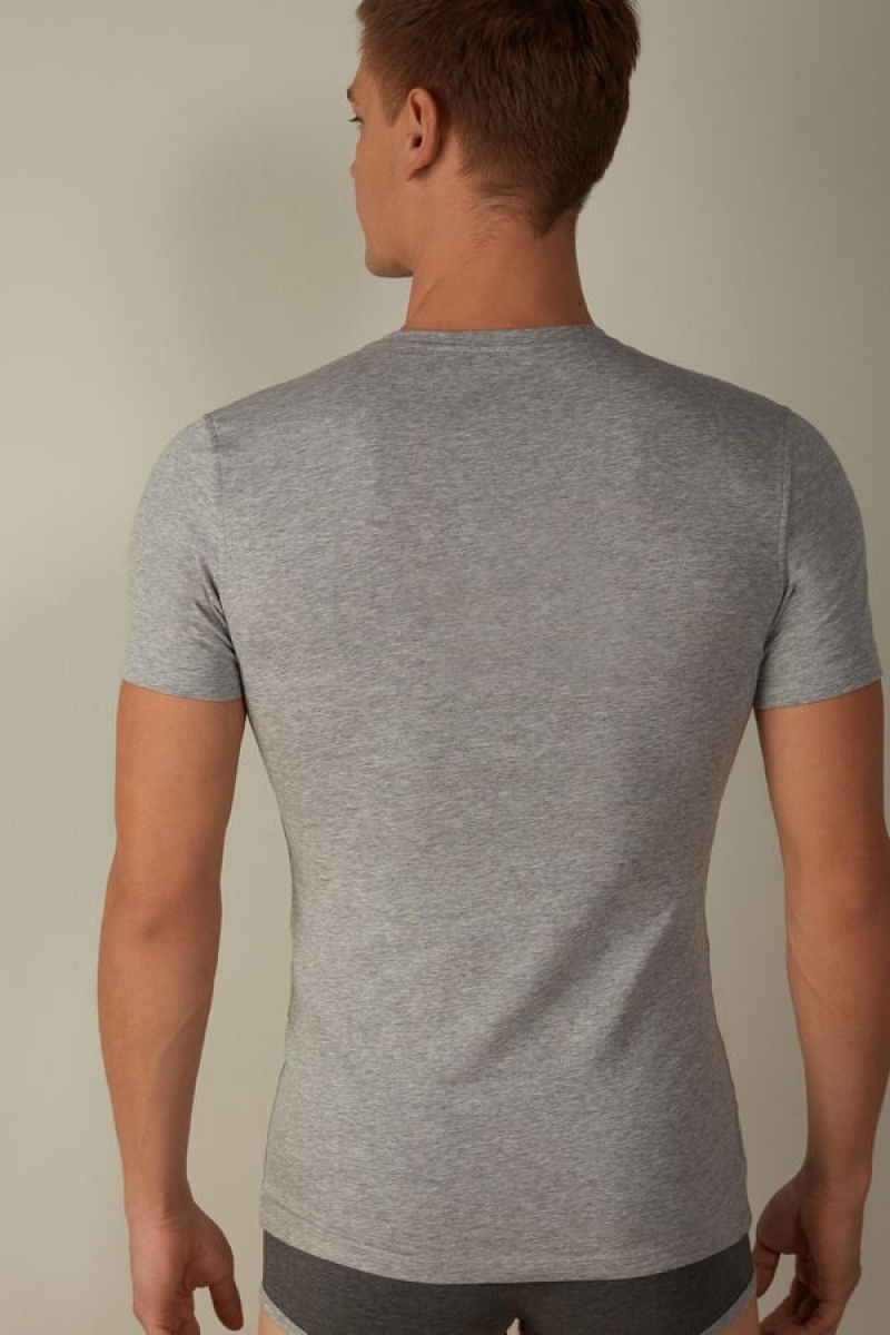 Intimissimi in Stretch Supima® Cotton Men's T Shirts Light Grey | USA 3014BCD