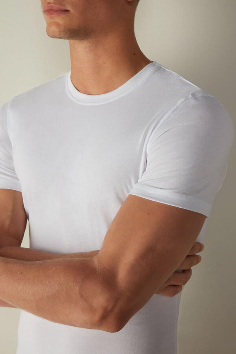 Intimissimi in Stretch Supima® Cotton Men's T Shirts White | USA 3028PQQ