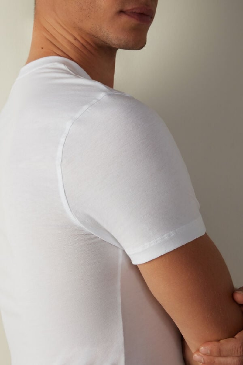 Intimissimi in Stretch Supima® Cotton Men's T Shirts White | USA 3028PQQ