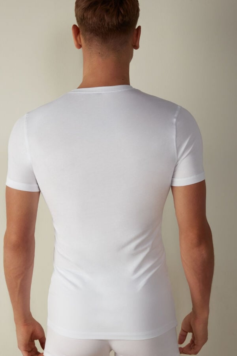 Intimissimi in Stretch Supima® Cotton Men's T Shirts White | USA 3028PQQ