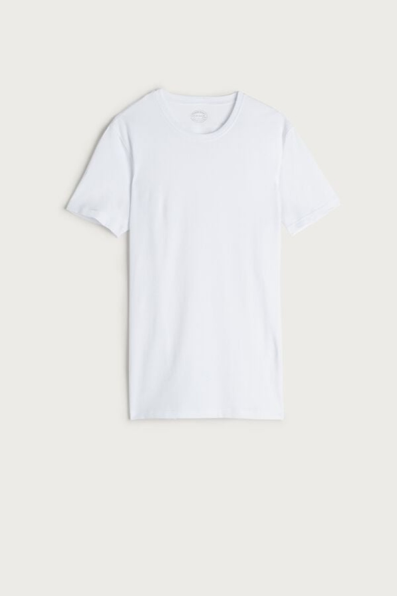 Intimissimi in Stretch Supima® Cotton Men's T Shirts White | USA 3028PQQ