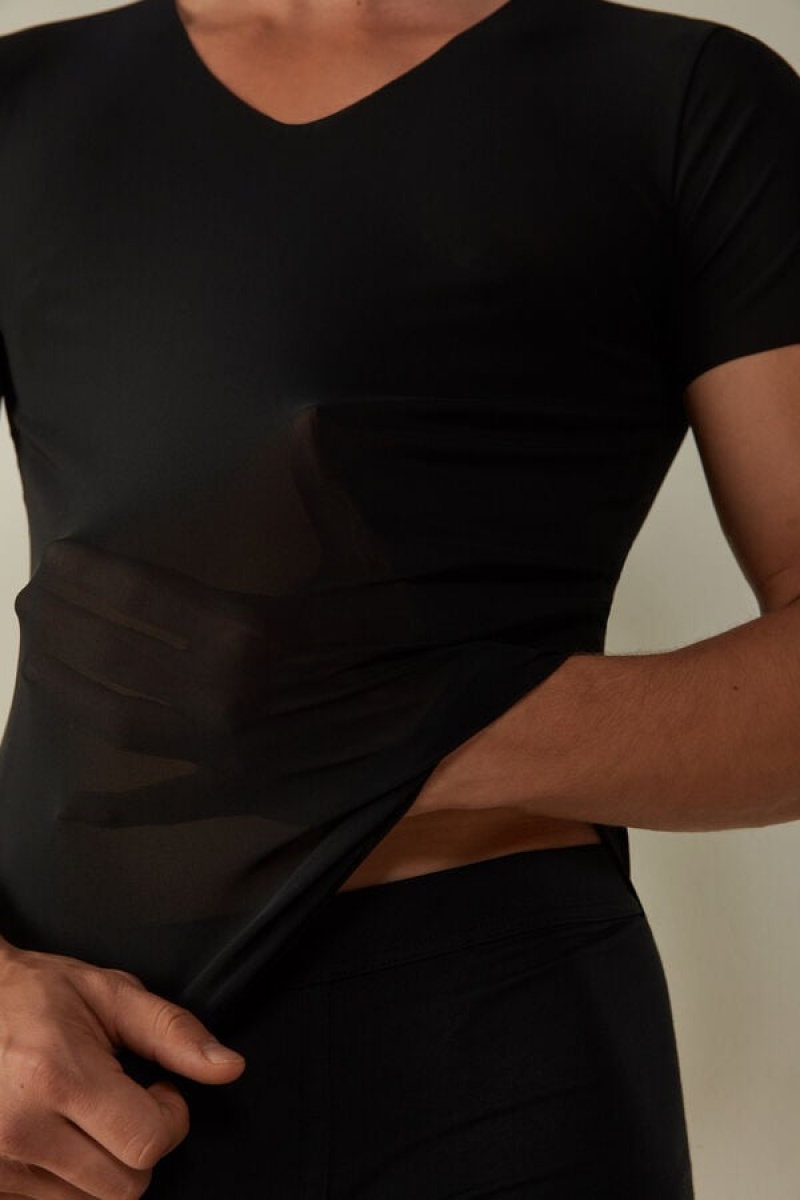 Intimissimi seamless Micromesh Men's T Shirts Black | USA 2990RWG