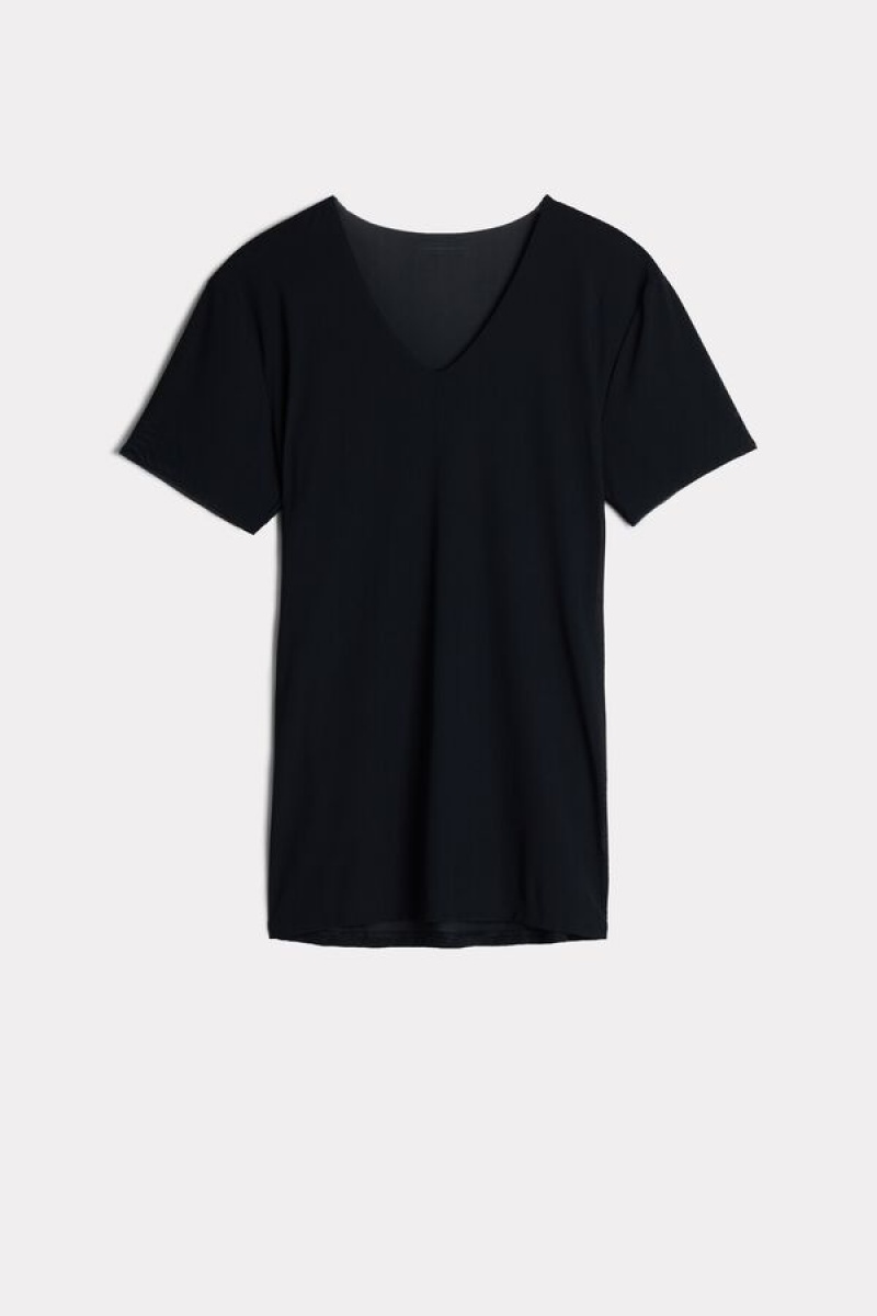 Intimissimi seamless Micromesh Men's T Shirts Black | USA 2990RWG